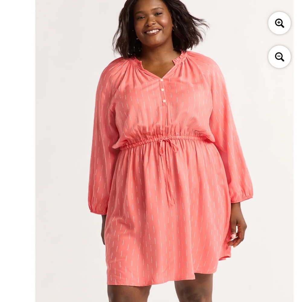 Time & Tru  MIDI Dress Multi Patterned Long Sleeve Coral Silk Size XXXL (22)